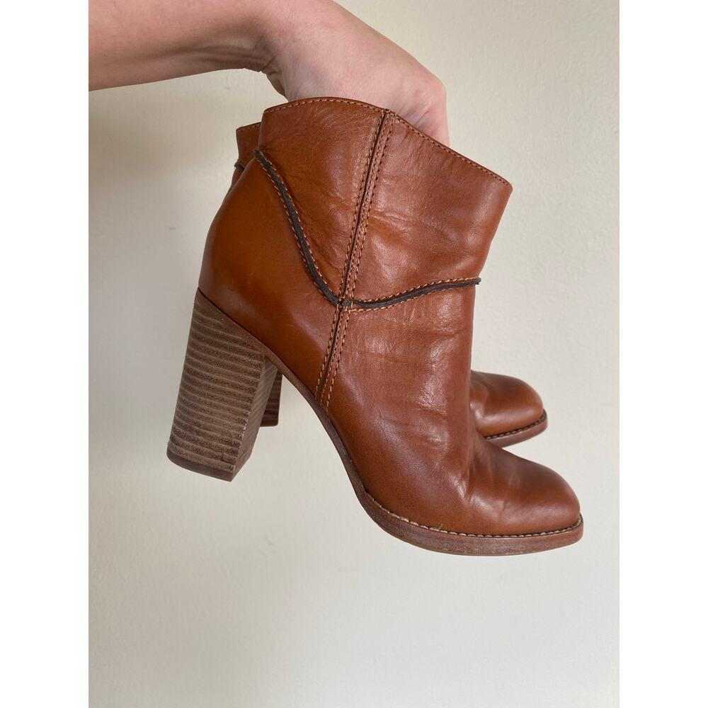 Anthropologie Aerin Rivette Heeled Leather Boots Size 6.5 Cognac Western